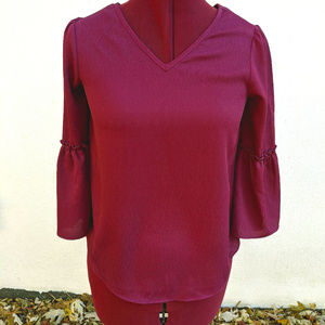 Girl's IZ Byer Wine Crepe Bell Sleeve Blouse